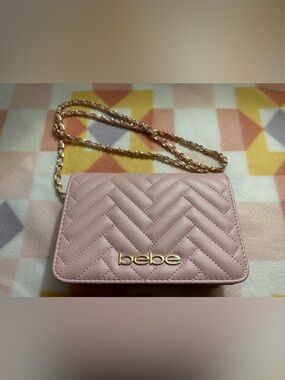 Bebe Quilted Chevron Crossbody in Dusty Rose with Gold Hardware